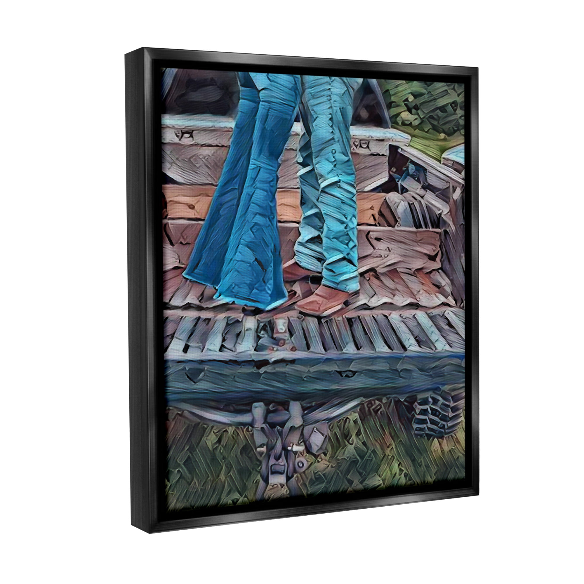 Stupell Industries Country Couple in Pickup Transportation Painting Black Floater Framed Canvas Art Print Wall Art, 17 x 21