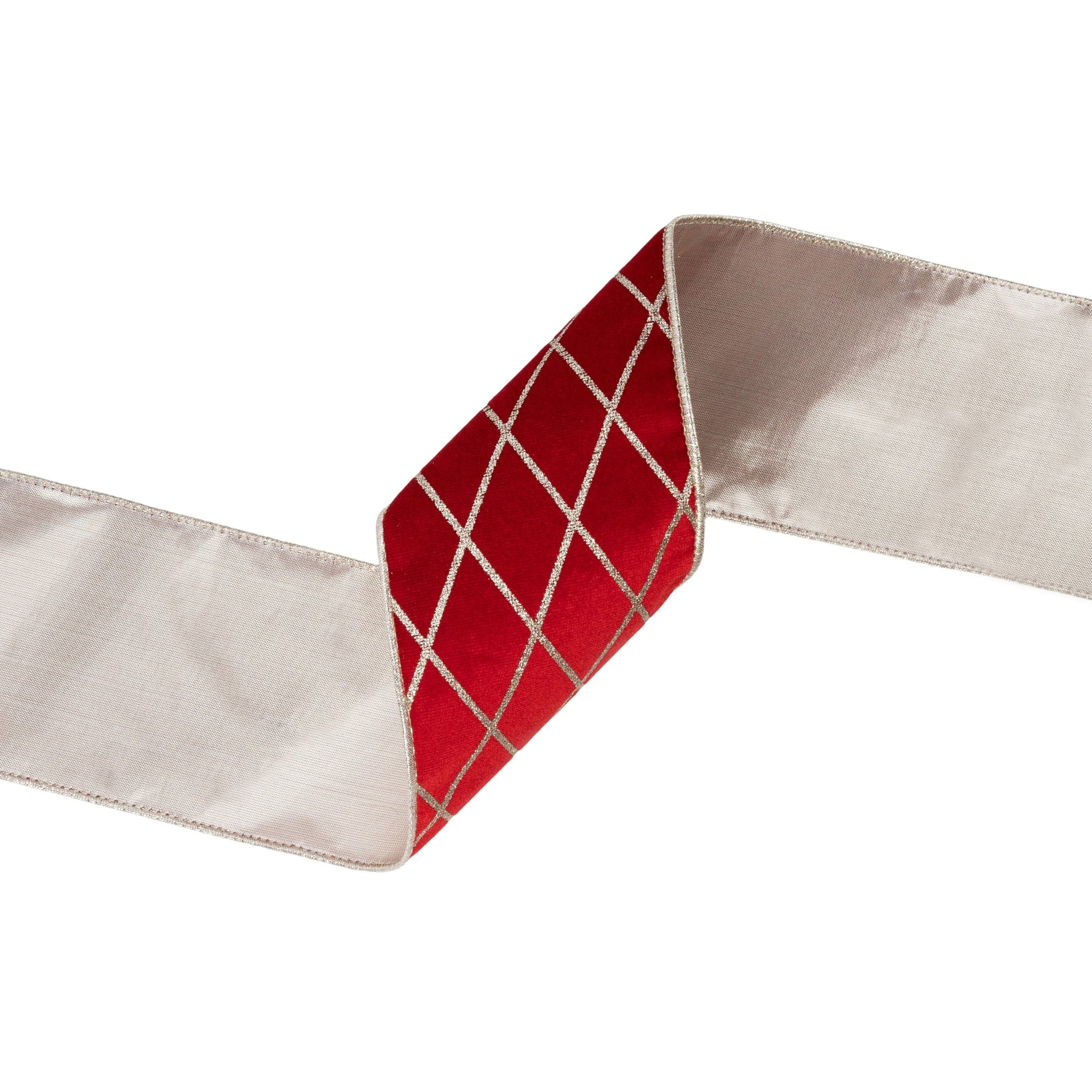 LaRibbons 4" Wired Velvet Ribbon, Red with Glittered Diamond, 10 Yard Roll