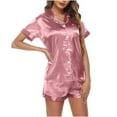 thumbnail image 6 of BLVB Satin Pajamas Set Women's Short Sleeve Tops Sleepwear Soft Silk Button Down Loungewear Comfy Pjs Shorts Set Homewear, 6 of 6