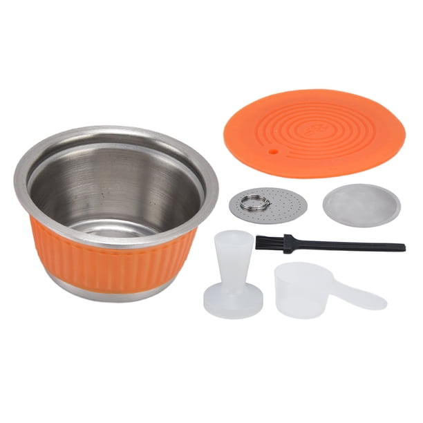 Cápsula de café reutilizable de acero inoxidable con filtro y prensador para Dolce Gusto, color naranja