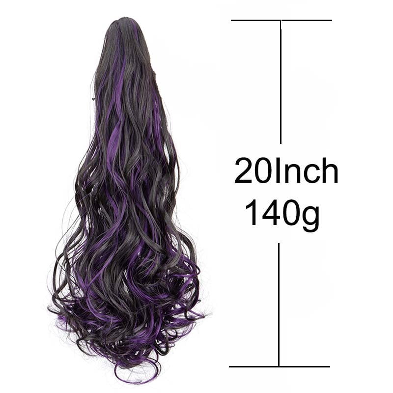 Synthetic 20Inch Long Curly Ponytail Claw Clip in Hair Extension Mixed Red Purple Hairpiece for Women