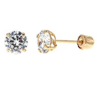 14k White or Yellow Gold Cubic Zirconia Solitaire Basket-set Screw Back  Stud Earrings (5,6,7,8 Mm)