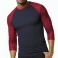 thumbnail image 5 of Men's 3/4 Sleeve Crew Neck Baseball Shirt, Casual Dynamic Cotton Raglan T Shirts, Burgundy/Blue 3XL, 1 Pack, 5 of 7
