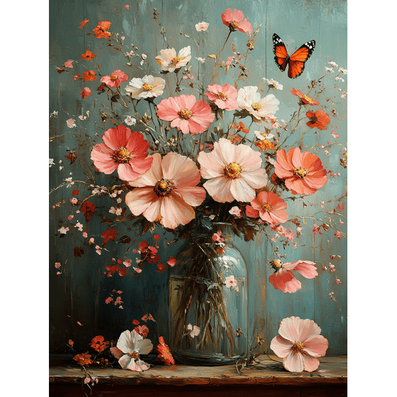 Romantic Cosmos Flowers Canvas Painting/Wall Art,Suitable for Living Room,Bedroom,Dining Room,Bathroom,Office Decoration
