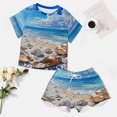 thumbnail image 4 of Beach Seashell Starfish Women's Ruffle Short Sleeve Tops And Shorts Cute Peeps Bunny Pajamas Sets, 4 of 7
