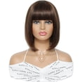 thumbnail image 4 of Pelucas de cabello humano Bob corto con flequillo 10 pulgadas Ombre Brown Ninguno Pelucas delanteras de encaje Peluca de pelo lacio brasileño para mujeres negras Sincero Electrónica, 4 of 5