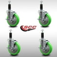 thumbnail image 2 of 5 Inch SS Green Poly Swivel 1-1/8 Inch Expanding Stem Caster Set with Brake SCC, 2 of 2