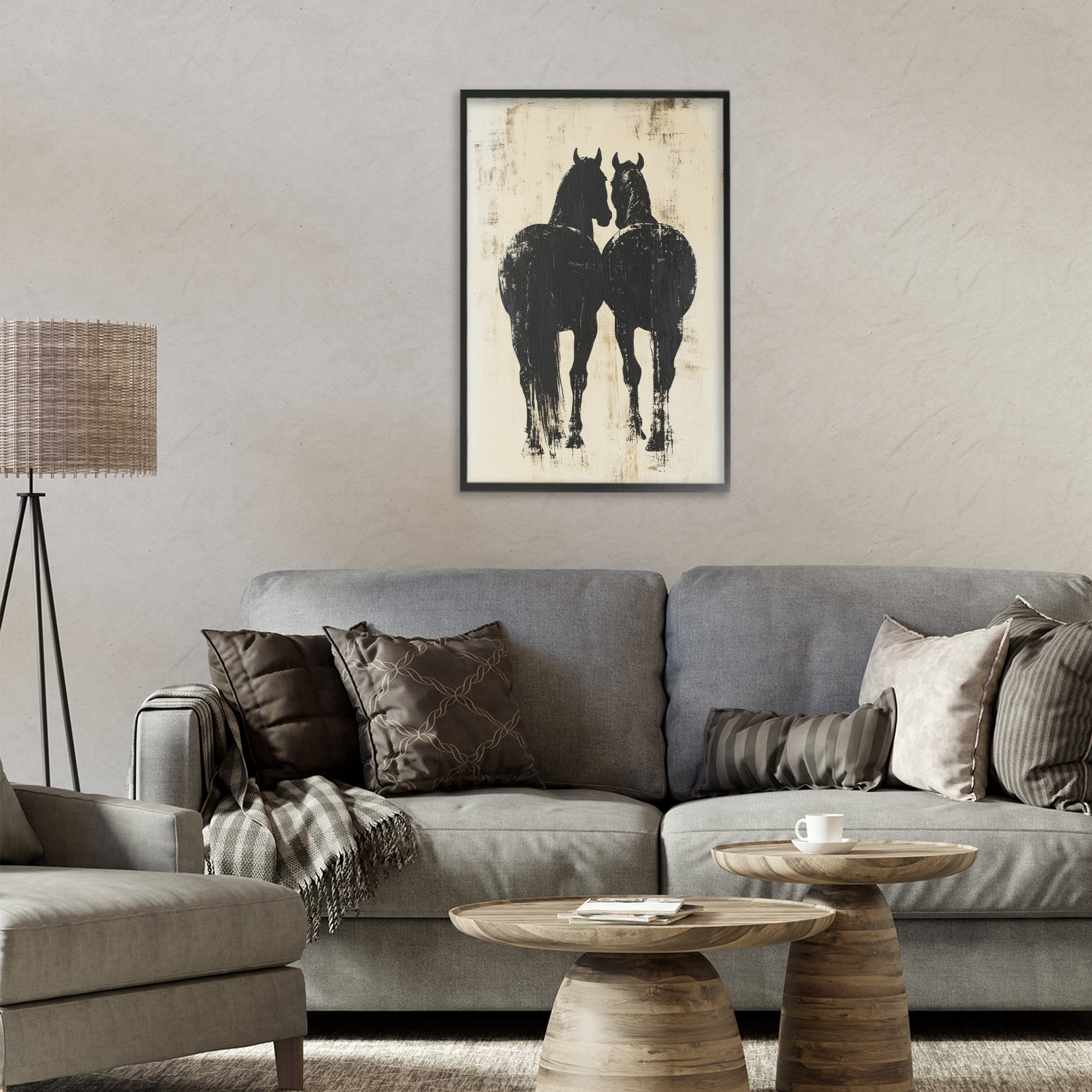 Stupell Industries Twin Horses Facing Away Black Framed Giclee Art, design by Petal Prints Design