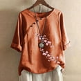 thumbnail image 2 of Womens Tops Under $10 Women Print Short Sleeve Loose Button Round-Neck Shirt Solid Blouse Tops Orange S, 2 of 6