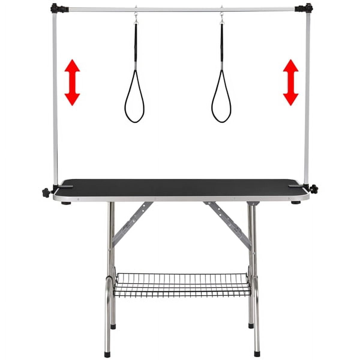 Alden Design Adjustable Pet Grooming Table Stainless Steel Frame Foldable Pet Grooming Desk with Basket Noose Arm