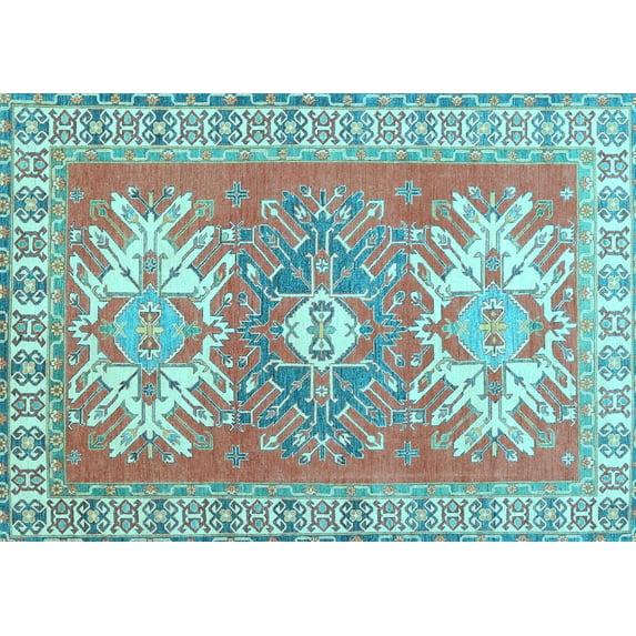 Ahgly Company Indoor Rectangle Geometric Light Blue Traditional Area Rugs, 7' x 9'