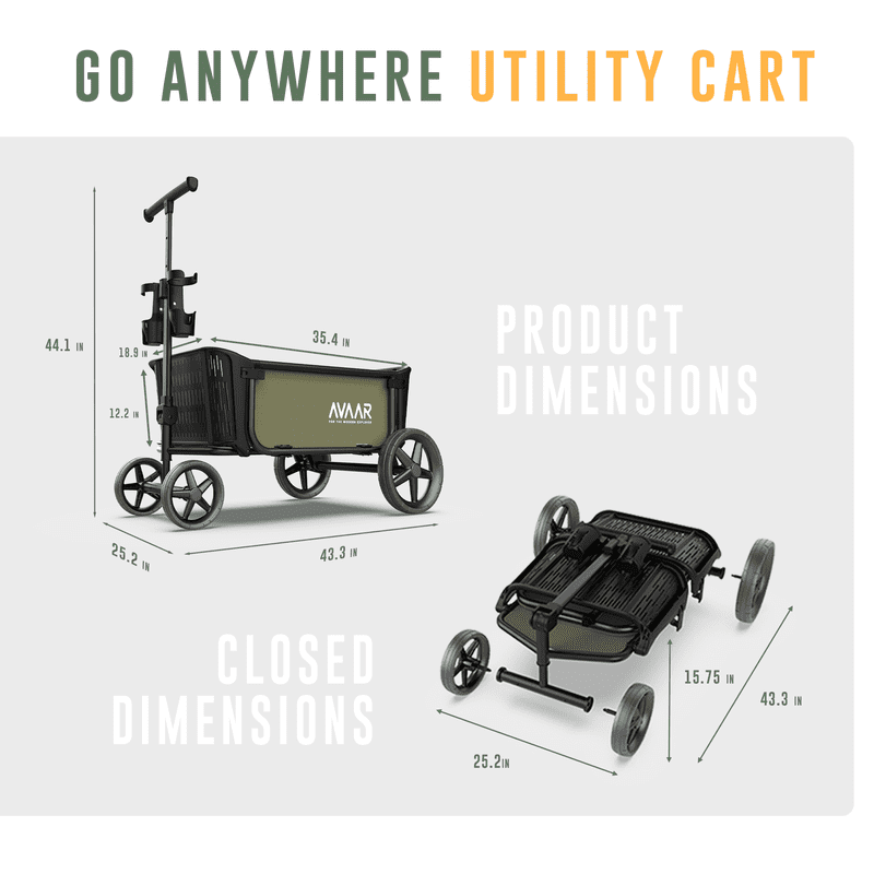Avaar Collapsible Wagon Cart, Portable Utility Cart for Camping, Beach, Picnic, Shopping, Sports, and Grocery Transport, Green