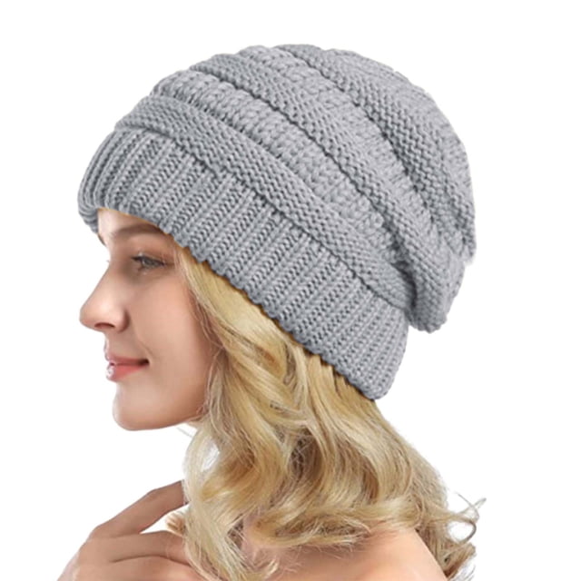 Most Popular Custom Brand Winter Thick Warm Wool Hair Cuffed Chunky Knitting Hat Women