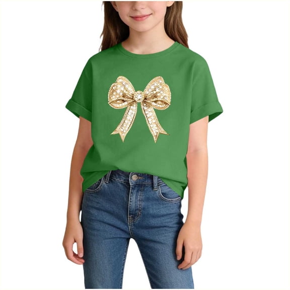 Zpanxa Girl Shirts Short Sleeve Crew Neck Lightweight Print Casual Outerwear Blouse 8 Years