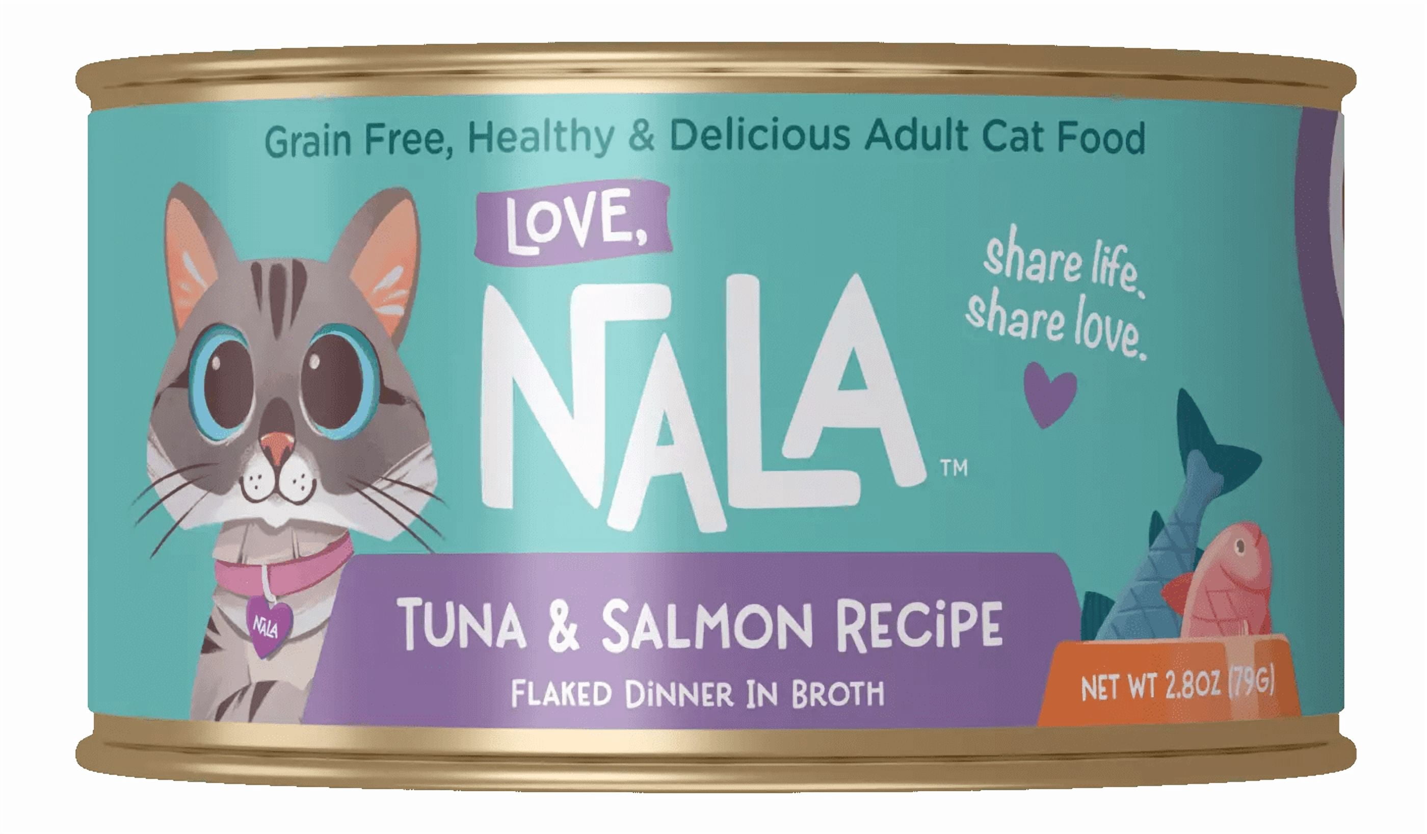 (2 pack) Love, Nala Adult Cat Flaked Wet Cat Food Tuna & Salmon Recipe in Broth, 2.8 oz