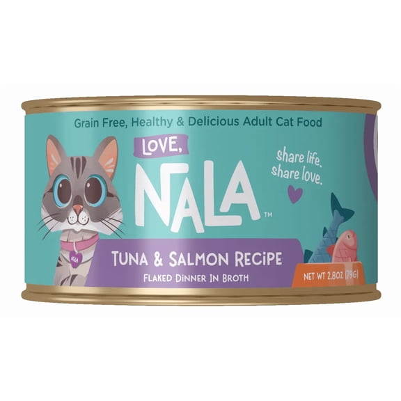 Love, Nala Adult Cat Flaked Wet Cat Food Tuna & Salmon Recipe in Broth, 2.8 oz