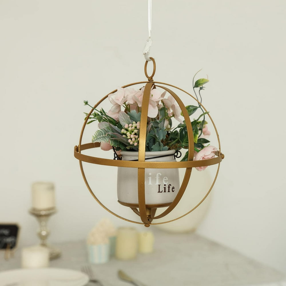 Efavormart Gold Foldable Metal Globe Ring Hanging Candle Holder Hanging