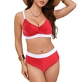 thumbnail image 4 of Gubotare Women's High Cut Bikini Set 2 Piece Sporty Swimsuit Color Block Bathing Suit with Trim S-XXL,Red M, 4 of 9
