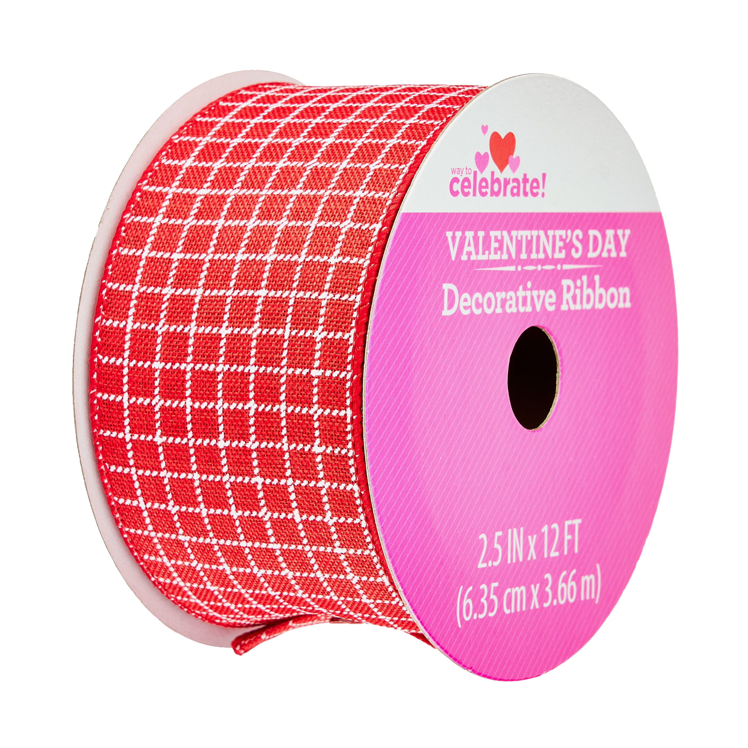 WAY TO CELEBRATE! Way To Celebrate Valentine's Day Light Red Plaid Ribbon