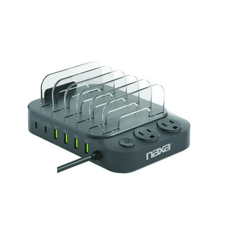 UPC: 0840005017111 | Naxa NAP-5001 8-in-1 Dock Charging Station with Qi 15W Wireless  AC  USB-A  and USB-C for Phones  Laptops and Electronics  Black
