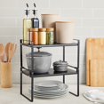 2 Pack Black Kitchen Shelf Organizers, Stackable Shelves for
