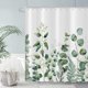 thumbnail image 3 of Cortina de ducha botánica con hojas de eucalipto verde, rústica, para baño, lavable a máquina, impermeable, con 12 ganchos., 3 of 6