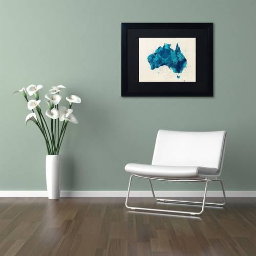 Trademark Fine Art 'Australia Paint Splashes Map 2' Canvas Art by Michael Tompsett, Black Matte, Black Frame