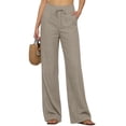 thumbnail image 3 of cocolona Womens Summer Casual High Waist Linen Pants Elastic Waist Straight Wide Leg Lounge Beach Pants with Pockets, 3 of 5