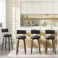 thumbnail image 3 of WOOW DEPOT PU Swivel Bar Stools Set of 1, 29" Seat Height Modern Upholstered Bar Chairs w/ Mid-back Round Seat Walnut Legs Leather Island Stools for Kitchen Counter, 3 of 11