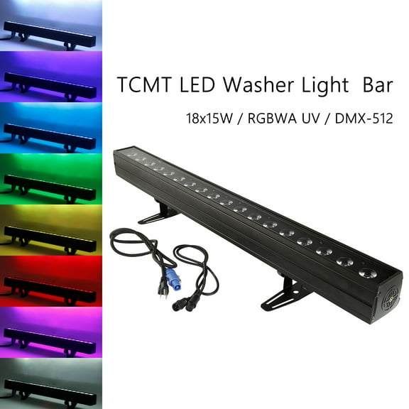 TCMT 18x15W LED Wash Light Bar 6in1 RGBWA-UV DMX512 7/9CH Color Mixing Washer