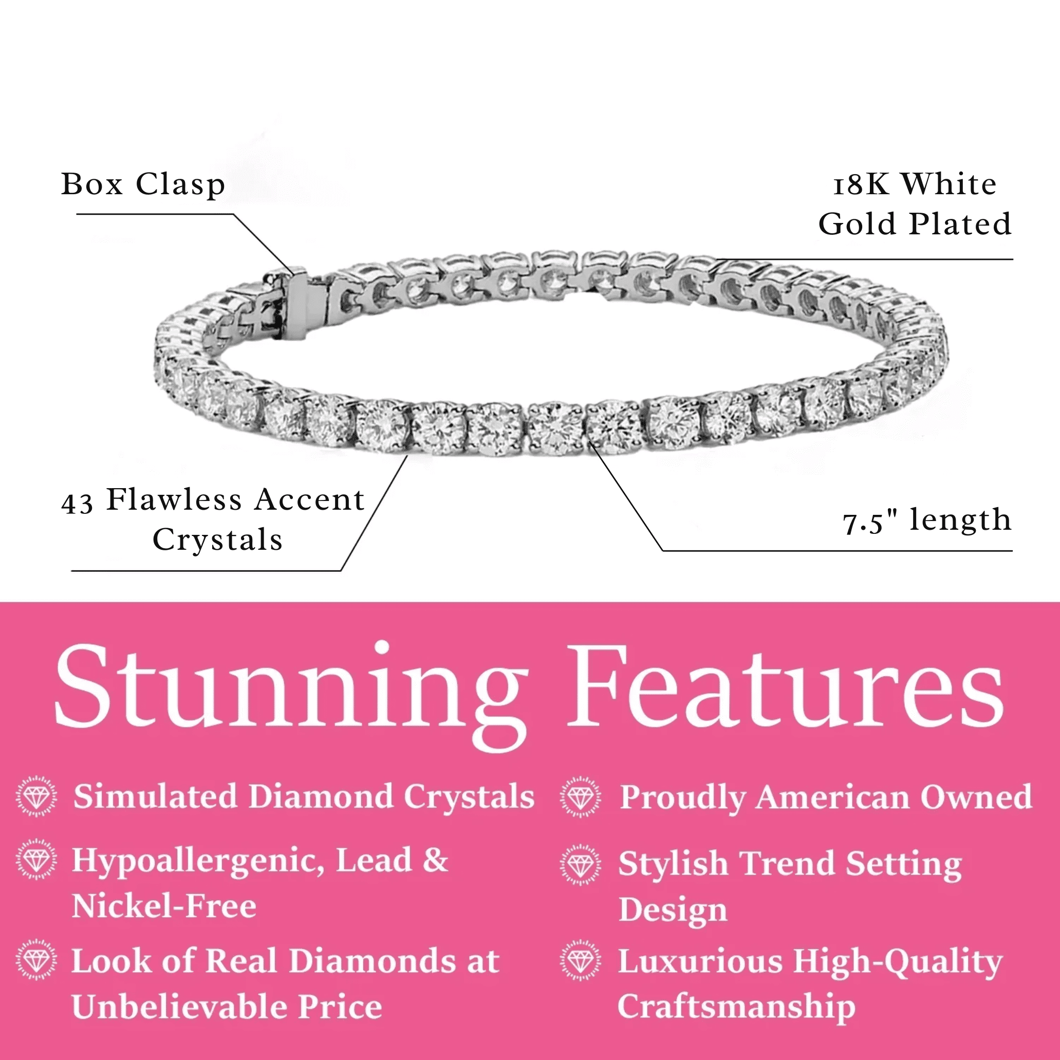 Cate & Chloe Olivia 18k White Gold Plated Tennis Bracelet With Simulated Diamond Crystals for Women