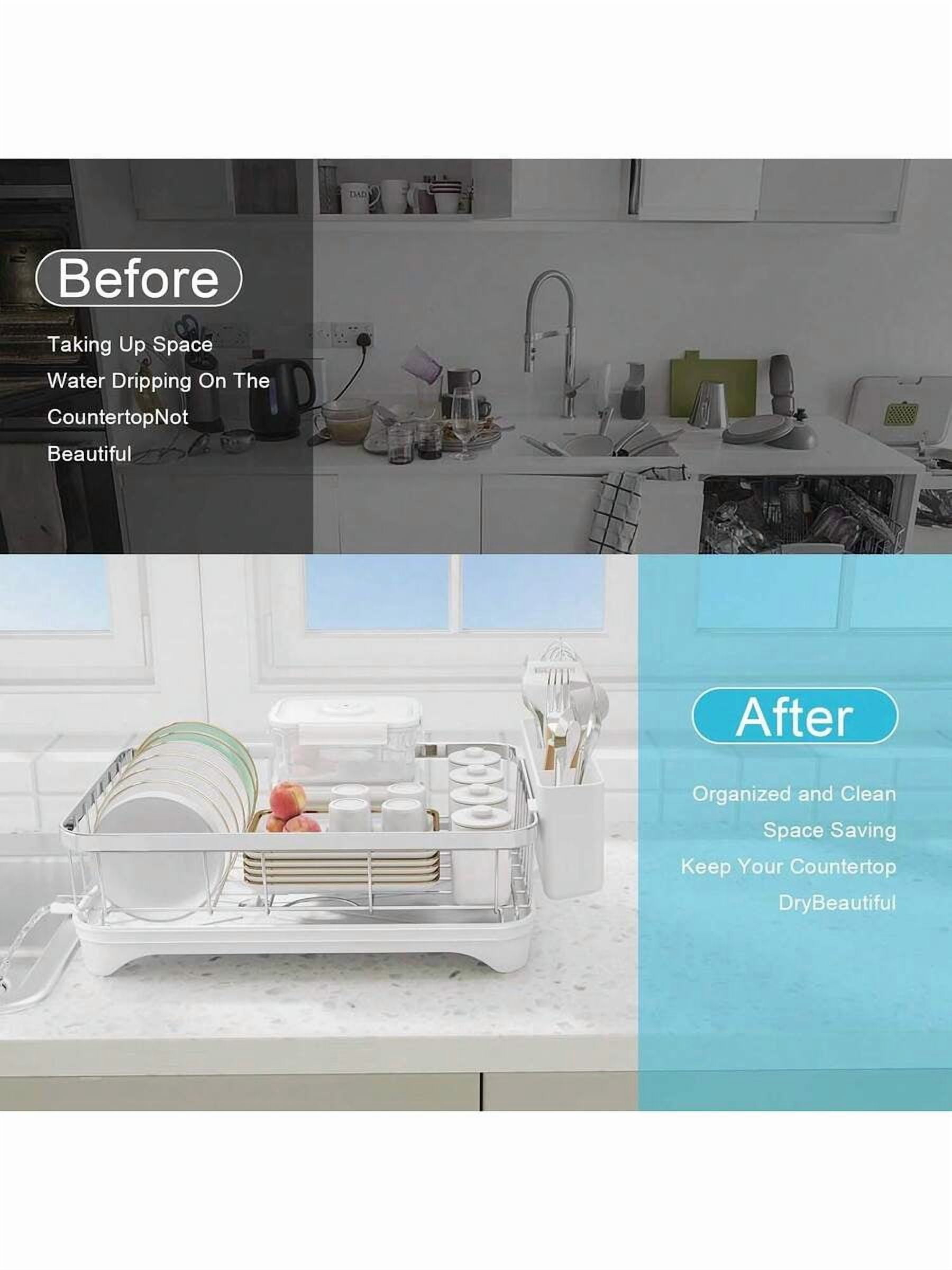 Dish Drying Rack 304 Stainless Steel Dish Rack With Drainboard,Space Spaving Auto-Draining Drying Racks For Kitchen Counter,Large Capacity Dish Racks For Bowls, Cups, Dish Drainer