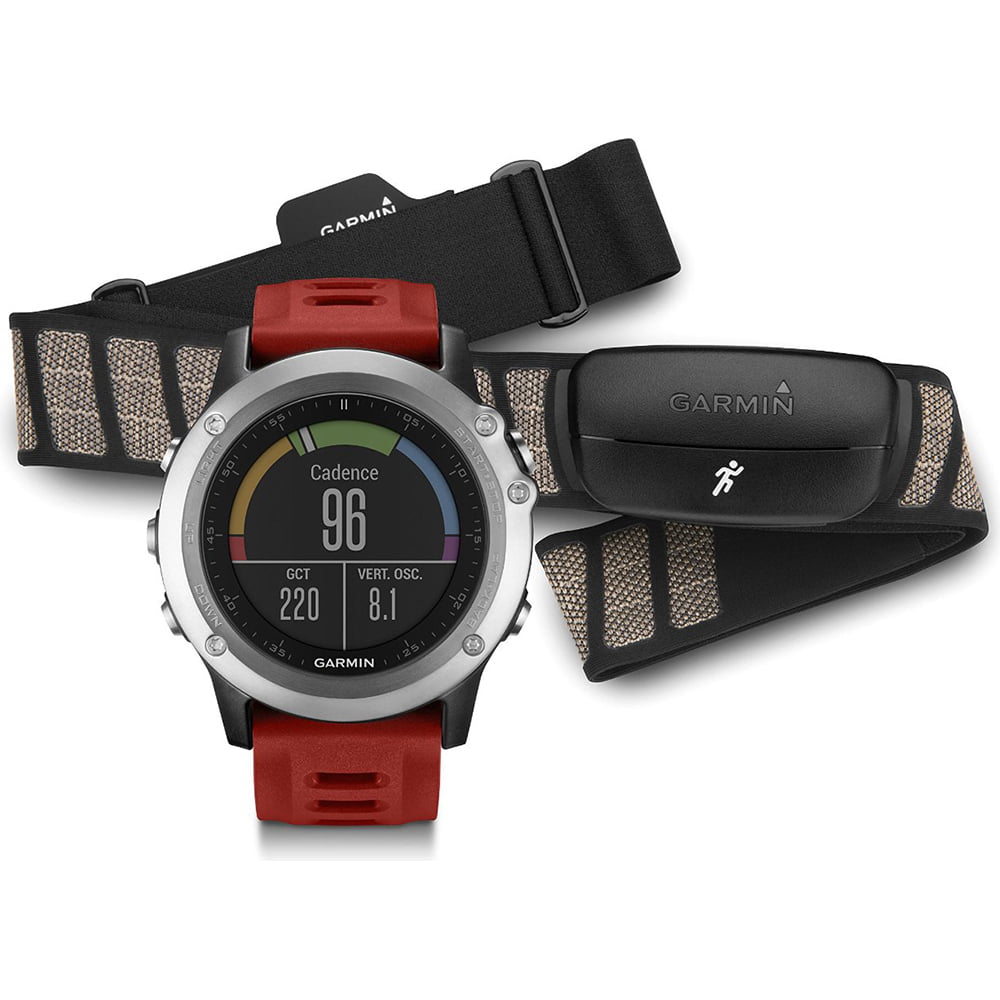 Garmin fenix 3 Multisport Training GPS Watch with Heart Rate Monitor Band Bundle fenix 3 watch with red band, blue watch band, USB cable, noise isolation headphones and micro fiber