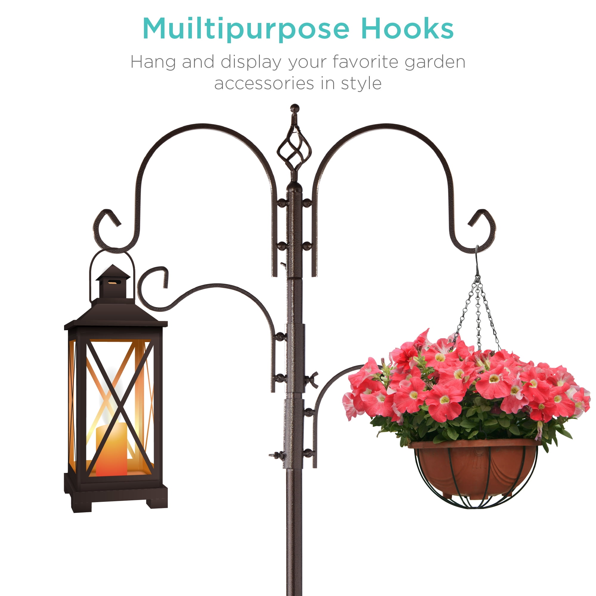 Best Choice Products 91in 4-Hook Bird Feeding Station, Steel Multi-Feeder Stand w/ 2 Feeders, Tray, Bird Bath - Brown