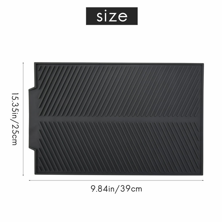 Gear Go Silicone Dish Drying Mat Flume Folding Draining Mat,Rectangle Drain Mat Drying Dishes Pad Heat Resistant Non-Slip Tray Gray