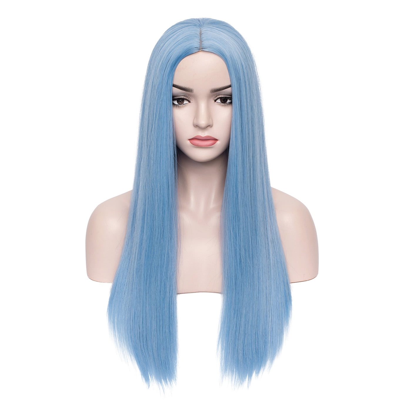 BERON Blue Long Straight Wigs Charming Women Girls Middle Part Wigs Heat Resistant Synthetic Hair Wigs