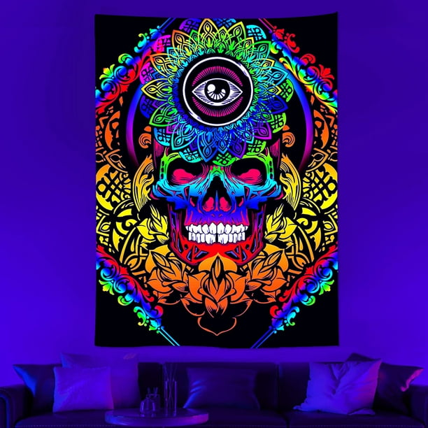 CUH Halloween Skull Trippy Blacklight Tapestry Luminous Tapestry