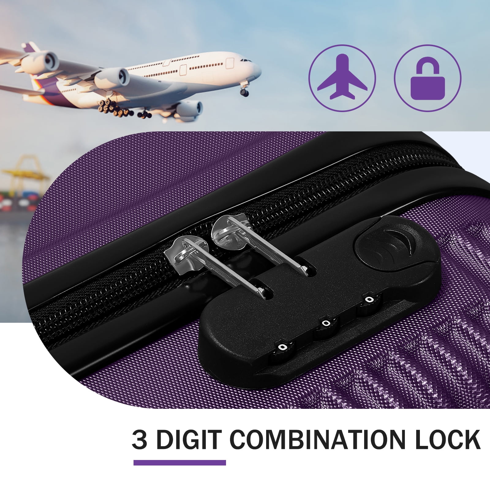 Diagonal Stripe Luggage ABS 2-Piece Set (14"+20") Purple