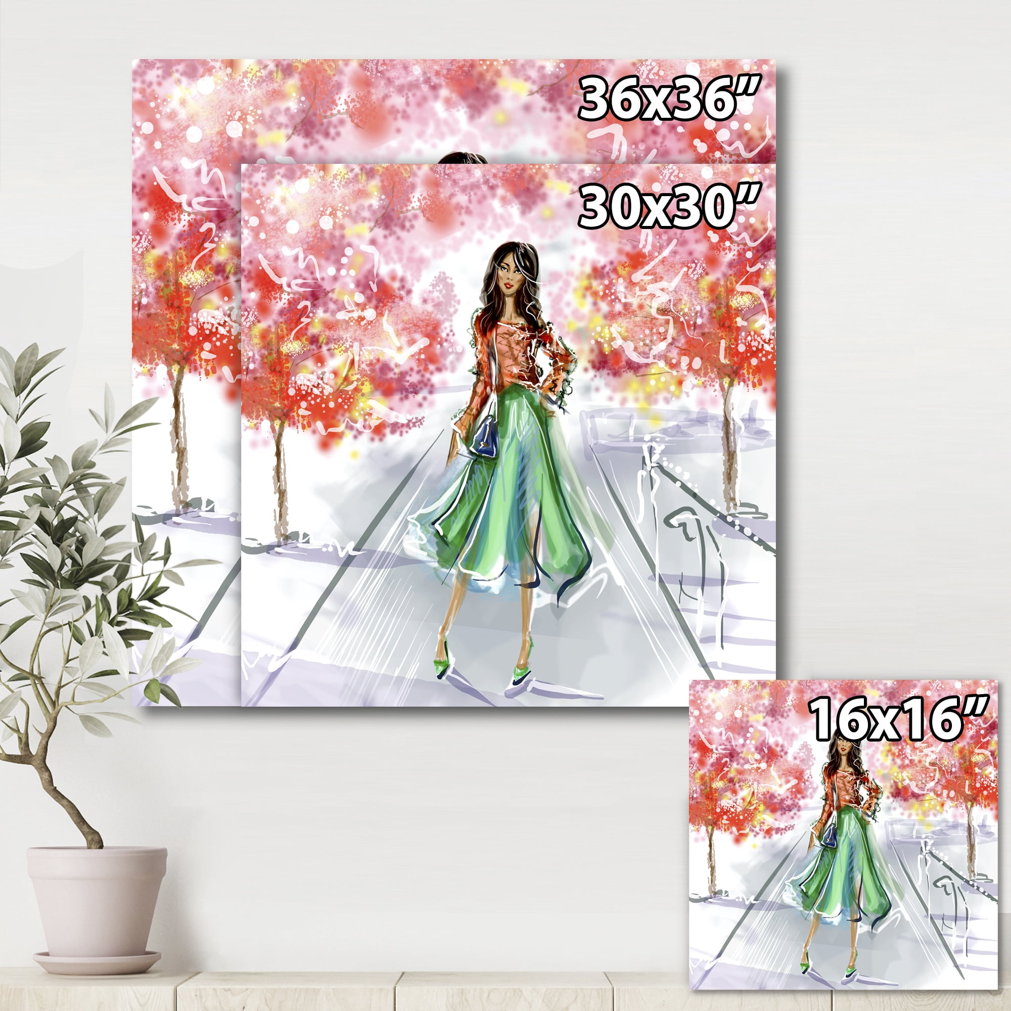 Designart ' Beautiful Woman Wearing Fashionable Clothes In Park ' Traditional Canvas Wall Art Print