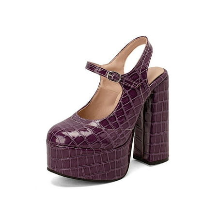 

Rotosw Women Platform Pumps Heels Mary Jane Heels Platform Shoes High Heel Comfort Chunky Dress Shoes Party Wedding Platforms Heels Ladies Pumps Heels Purple 5.5