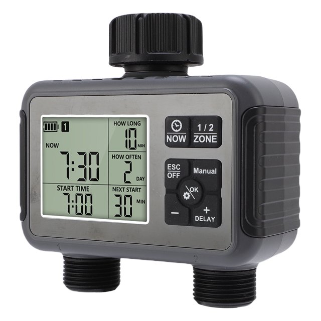 TEMPORIZADOR DE RIEGO AUTTICO DE AGUA PANTALLA LCD 3/4-1/2 PULGADAS TEMPORIZADOR DE RIEGO DE LA ZONA 2 DE ZONA PARA EL PATIO DE JARDÍN AL AIRE LIBRE