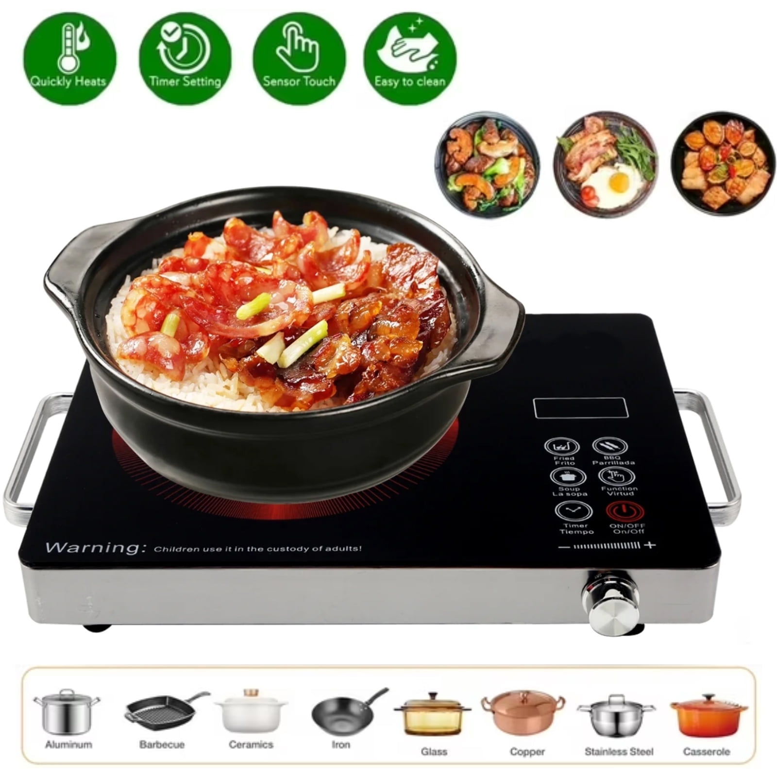 Zjyufy 3500W Electric Ceramic Stove, Infrared Burner Induction Cooker, Portable Hot Plate, Home Cooktop Cooking Furnace with All Cookware, Black