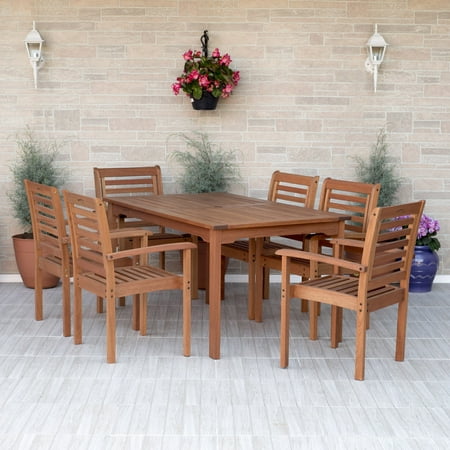 Amazonia Milano 7-Piece Rectangular Patio Dining Set, Eucalyptus Wood, Ideal for Outdoors and Indoors, Seating Capacity- 6