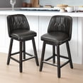 thumbnail image 2 of Dextrus Swivel 26" Faux Leather Upholstery Counter Stool with Rubber Wood Legs, Black, 2 of 8