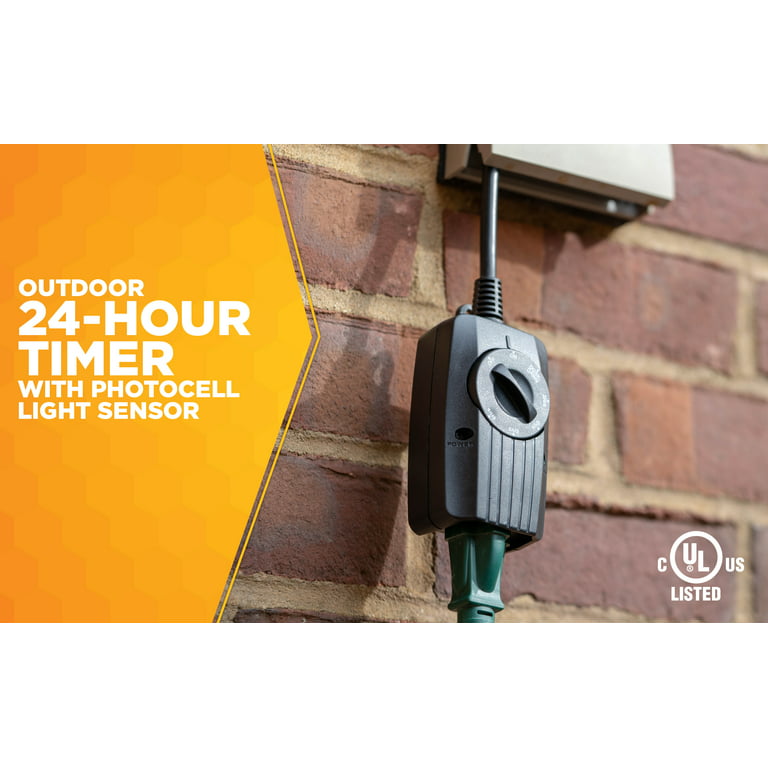 Century Outdoor 24-Hour Timer with Photocell Light Sensor, Weatherproof, Two Gro