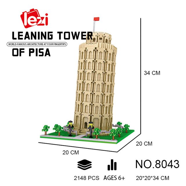 Arquitectura de fama mundial, Micro bloques de construcción, la torre inclinada de la Catedral de San Basilio de Pisa, Casa Blanca, juguete de ladrillos de diamantes de EE. UU.