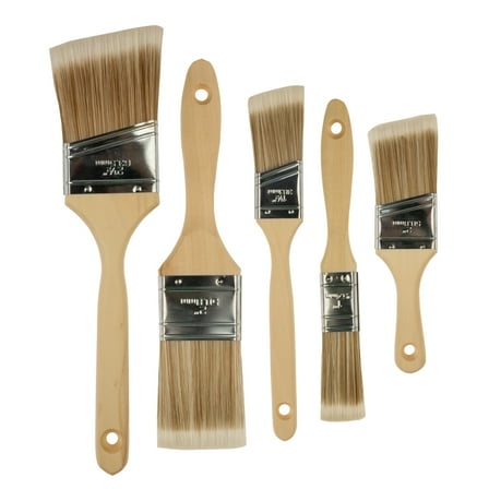 Double Thick Chip Paint Brush Set,Wood Stain Brushes for Painting Walls and Fence Staining, Wooden Handle Masonry Paintbrush for Varnish, Paste and Gesso (5 Pack Assorted Sizes)