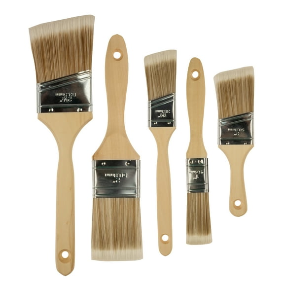 Double Thick Chip Paint Brush Set,Wood Stain Brushes for Painting Walls and Fence Staining, Wooden Handle Masonry Paintbrush for Varnish, Paste and Gesso (5 Pack Assorted Sizes)