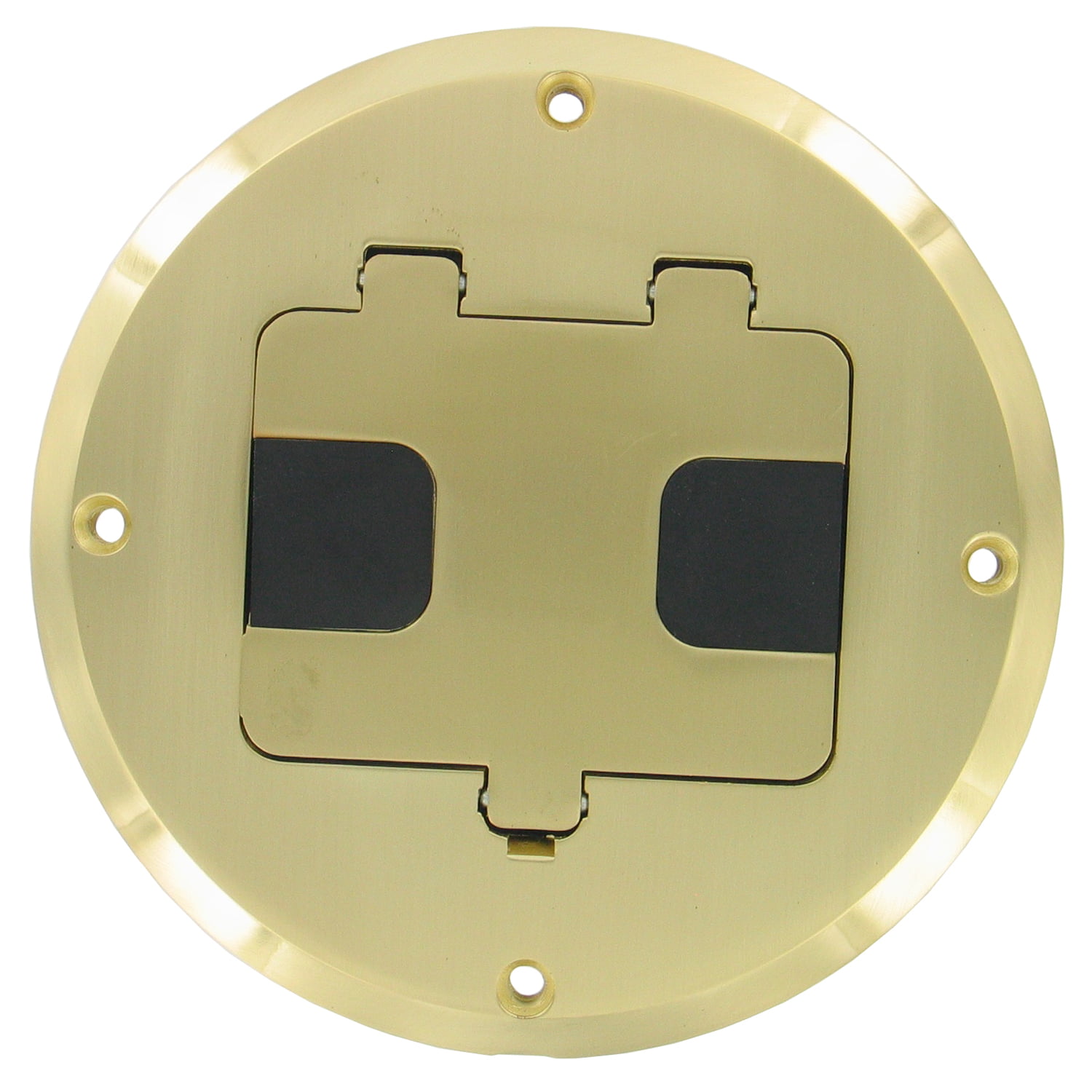 Hubbell S3825 Brass Round Floor Box Rect Duplex Flap Cover 