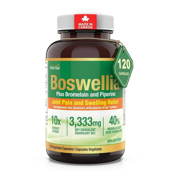 Herba Boswellia Serrata Capsules with Bromelain Supplement – 120 Boswellia Capsules | 3,330mg – 10:1 Boswellia Extract with Black Pepper for Absorption - Extra Strength| Made in Canada
